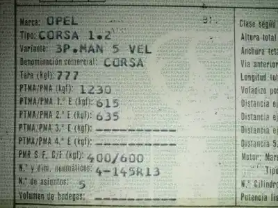 Veículo de Sucata opel corsa a 12nv do ano 1985 alimentado 12nv