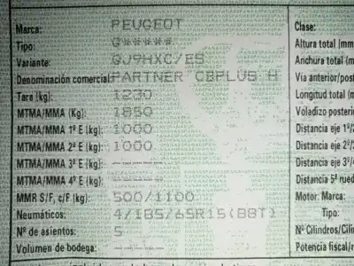 Sloopvoertuig peugeot partner (s2) 9hx van het jaar 2007 aangedreven 9hx