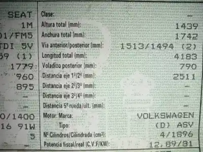 Scrapping Vehicle seat leon (1m1) 1.9 tdi of the year 1999 powered asv