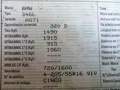 Veículo de Sucata bmw 3 (e46) 320 d do ano 2001 alimentado 204d4