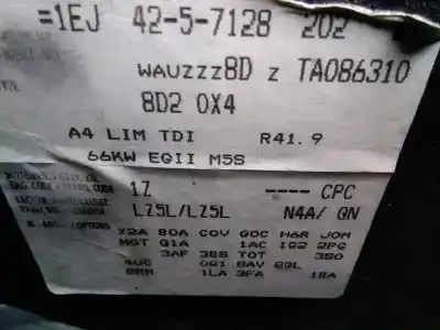 Утилизация автомобиля audi a4 berlina (b5) 1.9 tdi года 1999 питание 1z