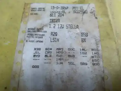 Veículo de Sucata seat ibiza (6l1) stella do ano 2003 alimentado azq