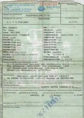 Scrapping Vehicle daewoo compact 1.6 g of the year 2002 powered a16dms