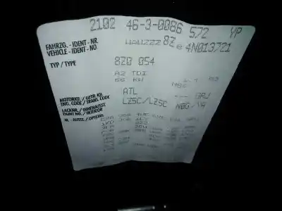 Sloopvoertuig audi a2 (8z) 1.4 tdi (66kw) van het jaar 2004 aangedreven atl