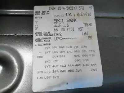 Veicolo di demolizione volkswagen golf vi (5k1) advance dell'anno 2010 alimentato cayb