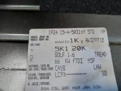 Veicolo di demolizione volkswagen golf vi (5k1) advance dell'anno 2010 alimentato cayb