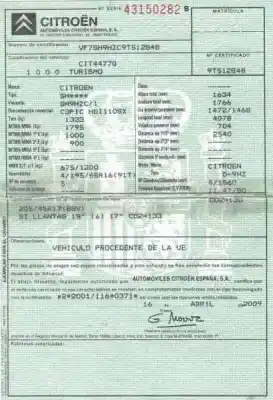 Утилизация автомобиля citroen c3 picasso sx года 2009 питание 9hz