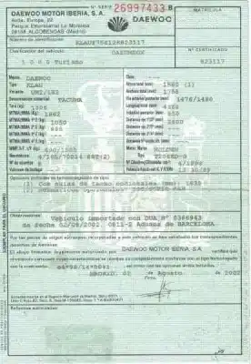 Véhicule à la ferraille daewoo tacuma cdx de l'année 2002 alimenté t20sed