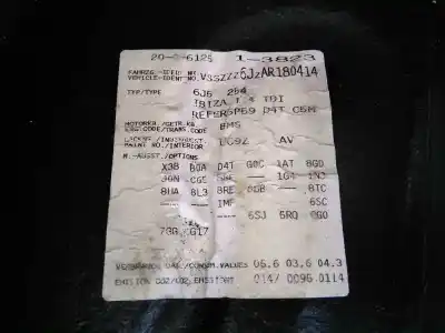 Vehicul casat seat ibiza (6j5) reference al anului 2010 alimentat bms