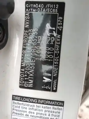 Veicolo di demolizione toyota auris (_e15_) 1.4 d-4d (nde150_) dell'anno 2012 alimentato 1nd-tv