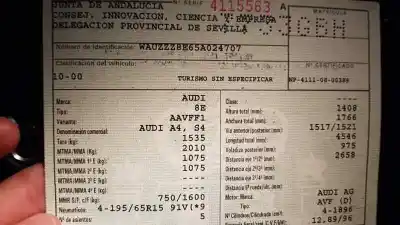 Veicolo di demolizione audi a4 (8ec) 1.9 tdi dell'anno 2004 alimentato avf