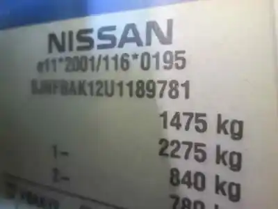 Veículo de Sucata nissan micra (k12e) acenta do ano 2003 alimentado cg12de