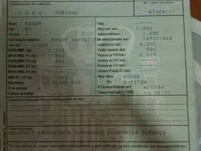 Veículo de Sucata mg serie 400 (rt) 2.0 turbodiesel do ano 1999 alimentado 20t2n