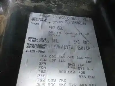 Утилизация автомобиля audi a8 (4e2) 3.7 quattro года 2002 питание bfl