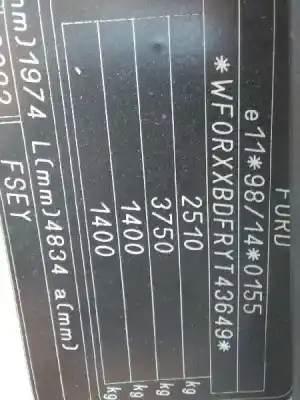 Veículo de Sucata ford transit caja cerrada, corta (fy) 2.0 td cat do ano 2001 alimentado d3fa