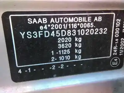 Veicolo di demolizione saab 9-3 berlina 2.2 s tid dell'anno 2002 alimentato d223l