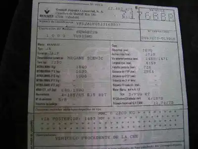 Scrapping Vehicle renault scenic (ja..) 1.9 dci authentique of the year 2000 powered f9q732