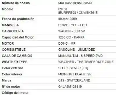Veículo de Sucata hyundai i20 (pb) 1.2 do ano 2009 alimentado g4la