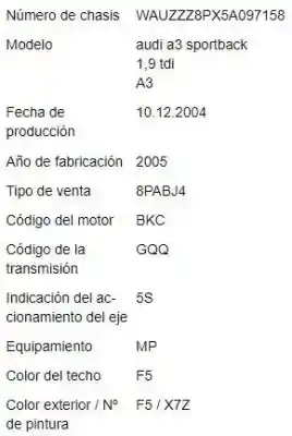 Veículo de Sucata audi a3 sportback (8pa) 1.9 tdi do ano 2005 alimentado bkc