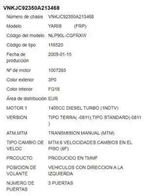 Scrapping Vehicle toyota yaris (ksp9/scp9/nlp9) 1.4 turbodiesel cat of the year 1999 powered 1nd-tv