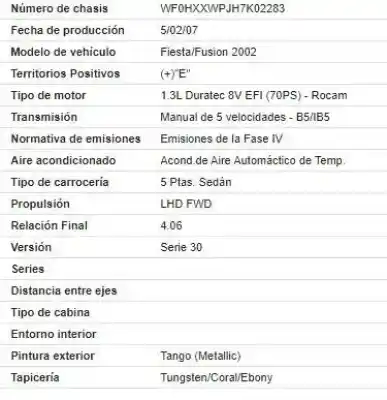 Veículo de Sucata ford fiesta v (jh_, jd_) 1.3 do ano 2007 alimentado a9ja