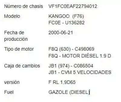 Утилизация автомобиля renault kangoo i (f/kc0) d 65 1.9 (kc0e kc02 kc0j kc0n) года 2000 питание f8q 630 Утилизация автомобиля renault kangoo i (f/kc0) d 65 1.9 (kc0e kc02 kc0j kc0n) года 2000 питание f8q 630