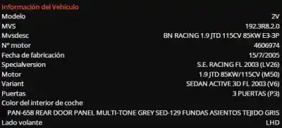 Veículo de Sucata fiat stilo (192_) 1.9 jtd (192_xe1a) do ano 2005 alimentado 192 a1.000