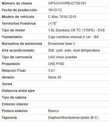 Здавання транспортного засобу ford c-max (cb7) (2010->) 1.6 titanium [1.6 ltr. - 85 kw tdci cat] року 2013 потужний t1da