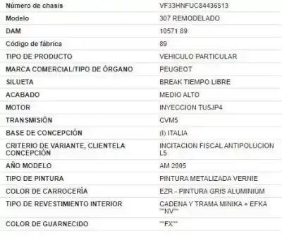 Verschrottungsfahrzeug peugeot 307 break/ sw (s2) 1.6 d-sign des jahres 2006 angetrieben nfu (tu5jp4)