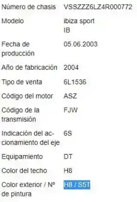Veículo de Sucata seat ibiza iii (6l1) 1.9 tdi do ano 2003 alimentado asz