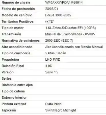 Veicolo di demolizione ford focus i (daw, dbw) 1.6 16v dell'anno 2001 alimentato fydb