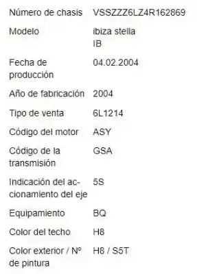 Утилизация автомобиля seat ibiza iii (6l1) 1.9 sdi года 2004 питание asy Утилизация автомобиля seat ibiza iii (6l1) 1.9 sdi года 2004 питание asy