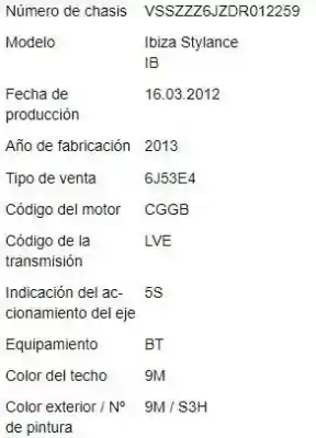 Утилизация автомобиля seat ibiza berlina (6j5) 1.4 года 2012 питание cggb Утилизация автомобиля seat ibiza berlina (6j5) 1.4 года 2012 питание cggb