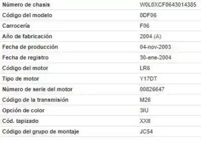 Veicolo di demolizione opel combo tour 1.7 dti 16v dell'anno 2004 alimentato y 17 dt