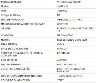Vehicul casat citroen jumpy ii (vf7) 1.6 hdi 90 16v al anului 2007 alimentat 9hu (dv6uted4)
