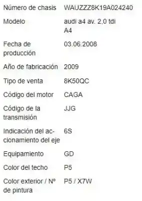 Veículo de Sucata audi a4 b8 avant (8k5) 2.0 tdi do ano 2008 alimentado caga