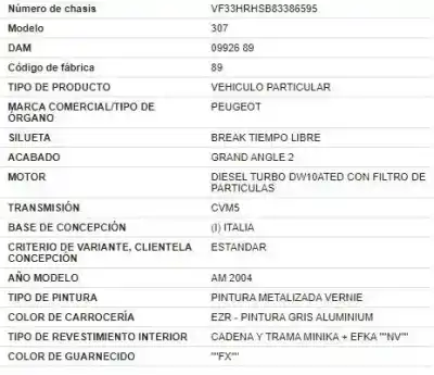 Veicolo di demolizione peugeot 307 break / sw (s1) 2.0 hdi 110 dell'anno 2004 alimentato rhs (dw10ated)