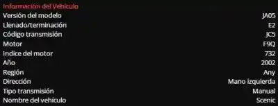 Vehicul casat renault scénic i monospace (ja0/1_, fa0_) 1.9 dci (ja05, ja1f) al anului 2002 alimentat f9q 732