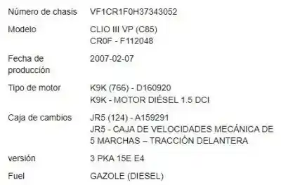 Veículo de Sucata renault clio iii 1.5 dci diesel cat do ano 2007 alimentado k9k 766