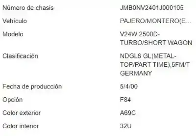 Veículo de Sucata mitsubishi galloper (hyundai) 2.5 tdi s.e. confort do ano 2000 alimentado 4d56
