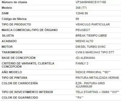 Veículo de Sucata peugeot 308 sw i (4e_, 4h_) 1.6 hdi do ano 2012 alimentado 9hr