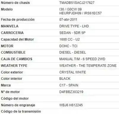 Veículo de Sucata hyundai i30 (fd) 1.6 crdi do ano 2011 alimentado d4fb