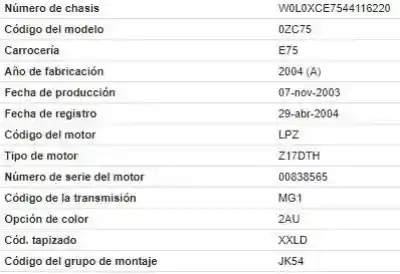 Veicolo di demolizione opel meriva a monospace (x03) 1.7 cdti (e75) dell'anno 2004 alimentato z 17 dth
