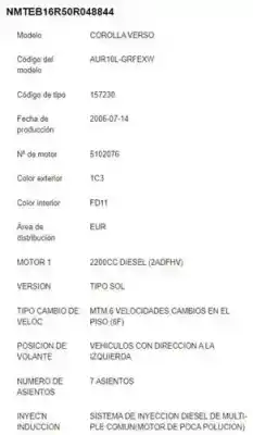 Sloopvoertuig toyota corolla verso (r1) 2.2 d-4d sport van het jaar 2006 aangedreven 2ad-fhv