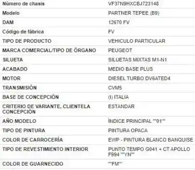 Veicolo di demolizione peugeot partner combispace (5f) 1.6 hdi 90 dell'anno 2011 alimentato 9hx (dv6ated4)