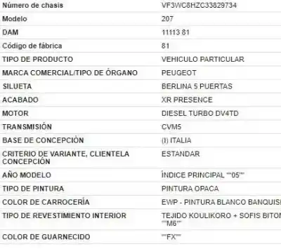 Veicolo di demolizione peugeot 207 207 1.4 hdi dell'anno 2007 alimentato 8hz (dv4td)