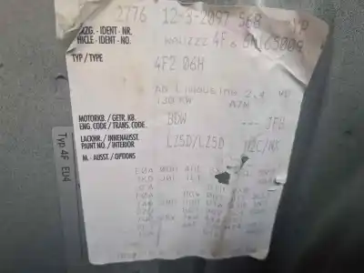 Véhicule à la ferraille audi a6 berlina (4f2) 2.4 177 cv / 130 kw de l'année 2001 alimenté bdw