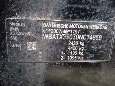 Veicolo di demolizione bmw serie x3 (g01) xdrive20d dell'anno 2019 alimentato b47d20a