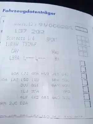 Veículo de Sucata volkswagen scirocco iii (137, 138) 1.4 tsi do ano 2008 alimentado cav