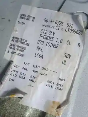 Veículo de Sucata volkswagen t-cross 1.0 tsi do ano 2019 alimentado dkla